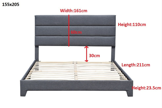 Modern Queen Size Upholstered Platform Bed With Adjustable Height Headboard
