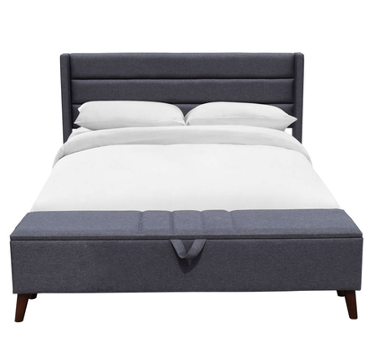 Queen Size Upholstered Bed Frame Durable Wood Slat With Storage Ottoman
