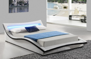 Faux Leather LED Upholstered Bed Frame King Size Comfortable For Sleep FSC