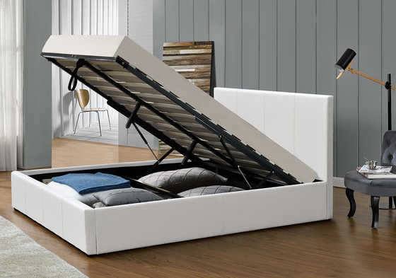 Easy Assemble Gas Lift Storage Bed PU Leather Upholstered Plywood Bed Frame