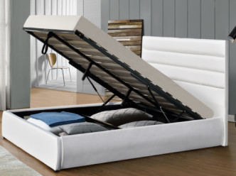 Ottoman White PU Fabric Bed Frame Gas Lift Storage Bed OEM ODM