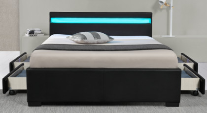 Full Bed Frame with LED Charging Station Storage Headboard and Drawers