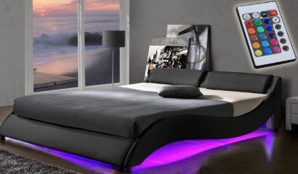 4ft PU Fabric LED Upholstered Bed Frame Ottoman ODM OEM Bedroom Furniture