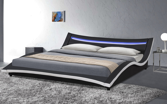PU Leather Curved Upholstered Bed Frame Plywood With LED Easy Assemble