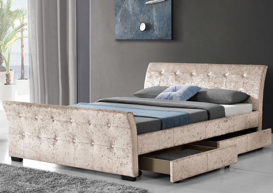 European Style PU Leather Bed Upholstered Plywood 4 Drawer Storage Bed Frame