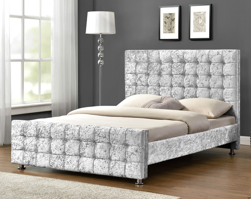 Plywood Upholstered Fabric Beds With Cube Shape Headboard / Footboard