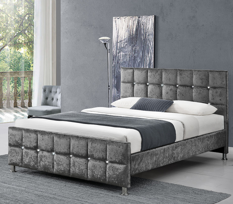 Plywood Upholstered Fabric Beds With Cube Shape Headboard / Footboard