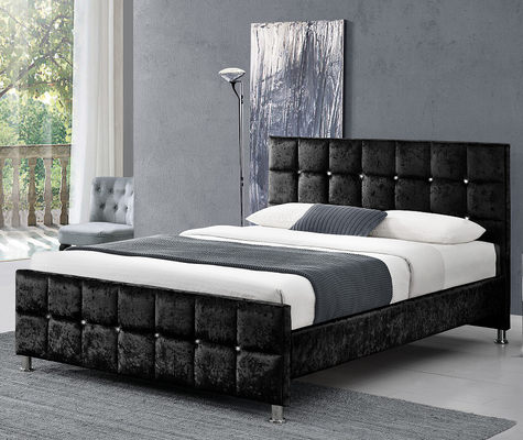 Plywood Upholstered Fabric Beds With Cube Shape Headboard / Footboard