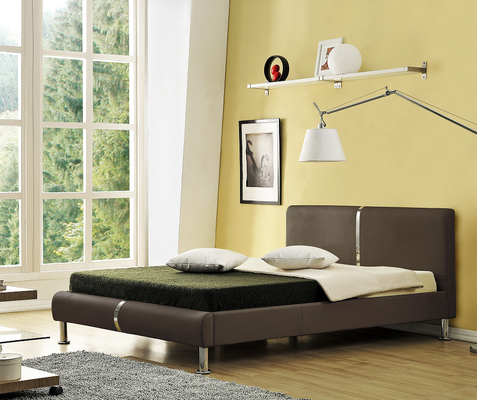 EN1725 Upholstered Bed Frame PU Leather Plywood With Steel Legs