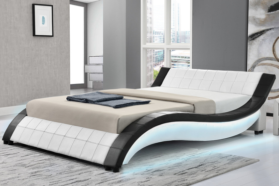 Upholstered Plywood Bed Frame Wave Shape PU Leather With LED Both Side Rails