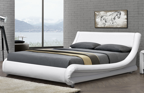 PU Plywood Upholstered Sleigh Bed Frame With RGB LED Headboard