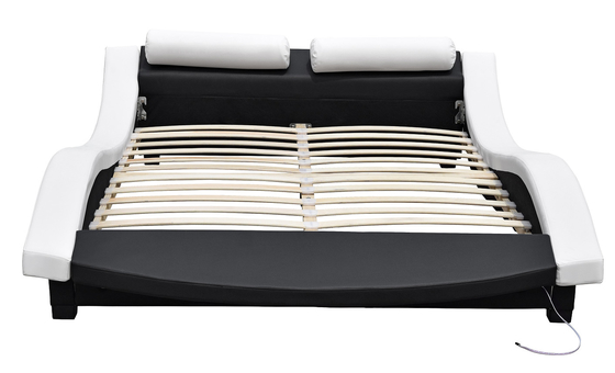 Wave Shape Upholstered Bed Frame PU Leather Plywood With LED Footboard