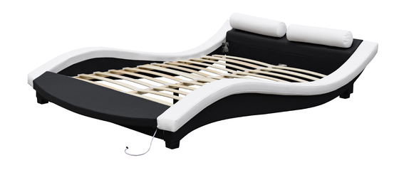 Wave Shape Upholstered Bed Frame PU Leather Plywood With LED Footboard