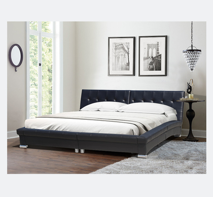 PU Leather Upholstered Bed Frame Plywood Black For Bedroom Furniture