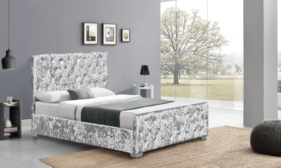Red Wine Velvet Fabric Bed Frame Double Size Wood High Headboard Bed