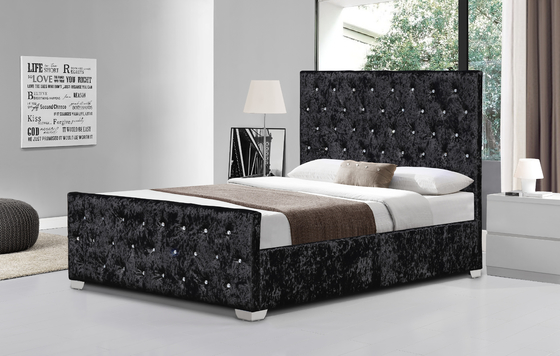 Red Wine Velvet Fabric Bed Frame Double Size Wood High Headboard Bed