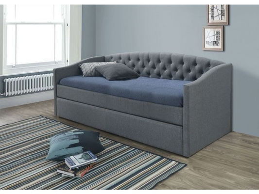 SUNNY Single 190X200 Tufted Daybed With Trundle Grey Upholstered Daybed