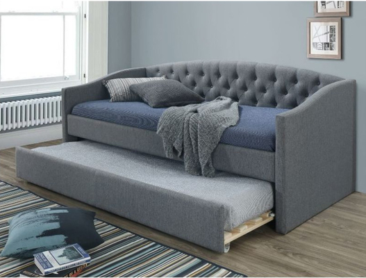 SUNNY Single 190X200 Tufted Daybed With Trundle Grey Upholstered Daybed