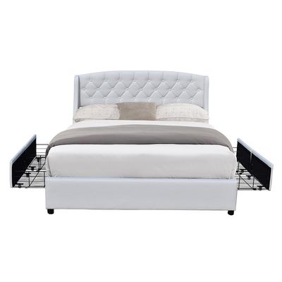 Modern Queen Size MDF Wooden Double Bed With Storage Box 4 Drawer