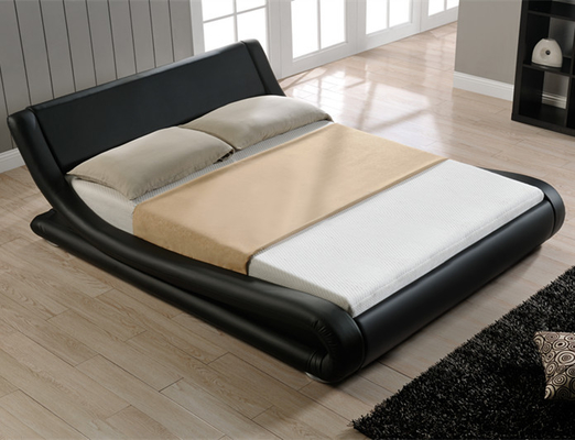 Faux leather Curshed Velvet Upholstered Fabric Bed With LED Light Headboard
