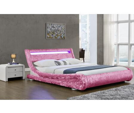 Faux leather Curshed Velvet Upholstered Fabric Bed With LED Light Headboard