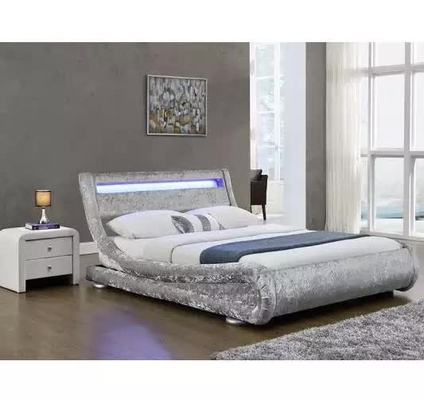 Faux leather Curshed Velvet Upholstered Fabric Bed With LED Light Headboard