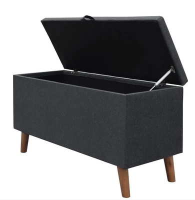 Dark Grey Fabric Storage Ottoman Hidden Foldable Storage Stool