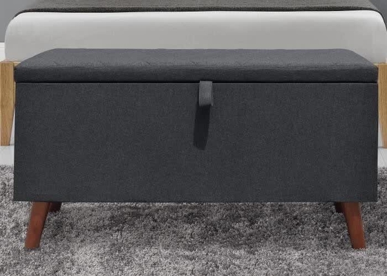 Dark Grey Fabric Storage Ottoman Hidden Foldable Storage Stool