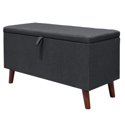 Dark Grey Fabric Storage Ottoman Hidden Foldable Storage Stool