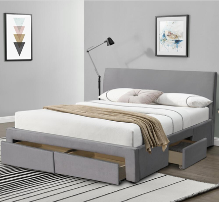 4 Drawer Hidden Sliding Storage Bed Grey Velvet Fabric SGS Certificate
