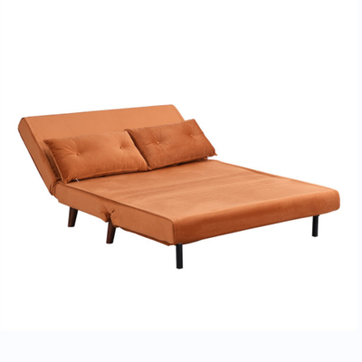 2 Seater Small Double Folding Sofa Bed Orange Velvet Upholstered Trundle Daybed
