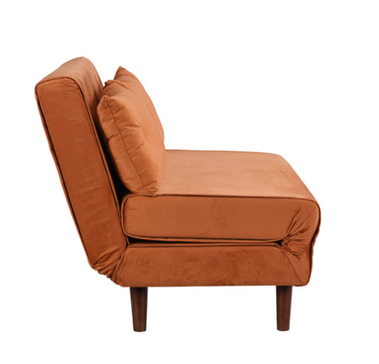 2 Seater Small Double Folding Sofa Bed Orange Velvet Upholstered Trundle Daybed