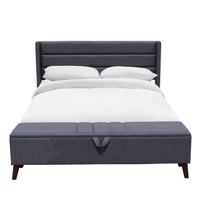 Storage Ottoman King Size Upholstered Bed Frame Durable Wood Grey Slat