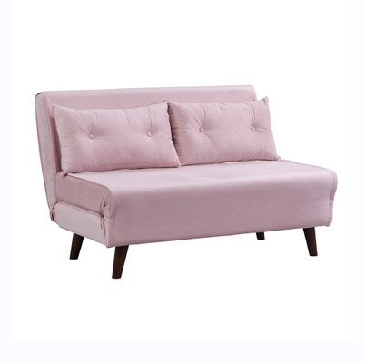 Tri Foldable Upholstered Trundle Daybed 2 Seater Pink Velvet Sofa Bed Chair