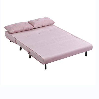 Tri Foldable Upholstered Trundle Daybed 2 Seater Pink Velvet Sofa Bed Chair