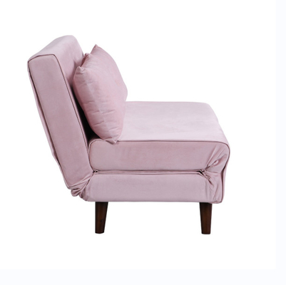 Tri Foldable Upholstered Trundle Daybed 2 Seater Pink Velvet Sofa Bed Chair