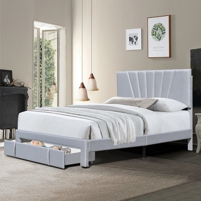 Queen Size Fabric Leather Upholstered Storage Bed Ergonomic Grey Color With Drawer