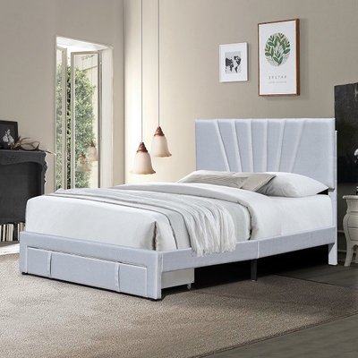 Queen Size Fabric Leather Upholstered Storage Bed Ergonomic Grey Color With Drawer