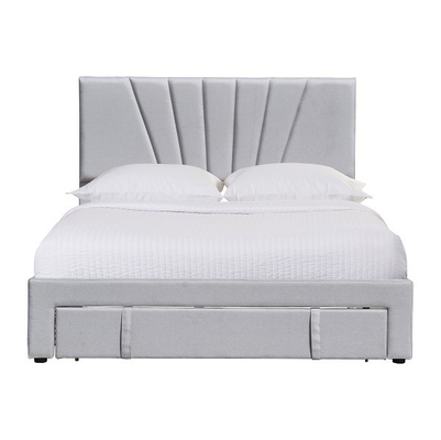Queen Size Fabric Leather Upholstered Storage Bed Ergonomic Grey Color With Drawer