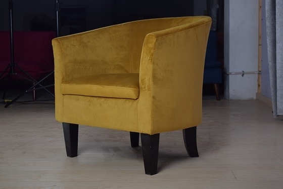 Yellow Modern Plush Velvet Tub Armchair Timber Frame Wooden Feet For Office Living Room