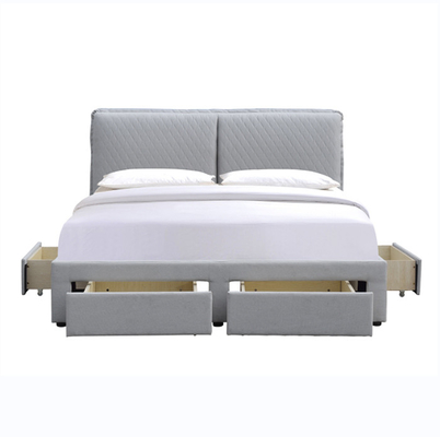 Light Grey Linen Tufted Storage Bed 180x200cm Double Air Bag Headboard With Four Drawers
