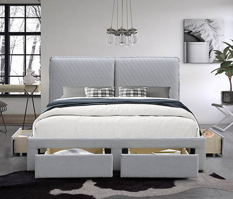 Light Grey Linen Tufted Storage Bed 180x200cm Double Air Bag Headboard With Four Drawers