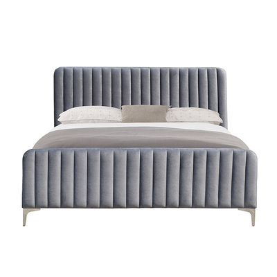 Modern Upholstered Wood Platform Bed 160x200cm Grey Color King Size
