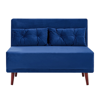 Tri Foldable Blue Velvet Upholstered Daybed 2 Seater Pull Out Sofa Bed