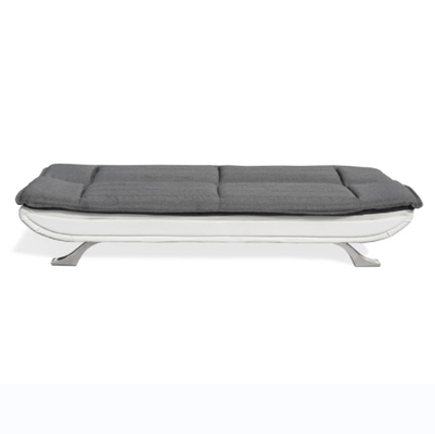 Charcoal Fabric White Faux Leather Tufted 3 Seater Sofa Bed With Chrome Feet
