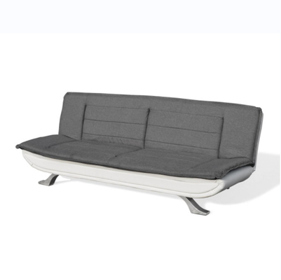 Charcoal Fabric White Faux Leather Tufted 3 Seater Sofa Bed With Chrome Feet