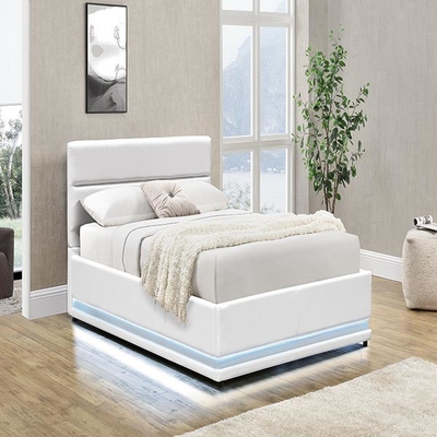 White 150x200 CM Platform LED Bed Frame Automatic Gas Lift With Storage Box