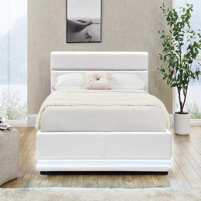 White 150x200 CM Platform LED Bed Frame Automatic Gas Lift With Storage Box