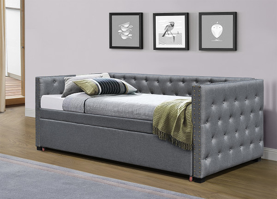 Full Size Velvet Upholstered Daybed Pull Out Trundle Bed Single Chesterfield Grey Plush