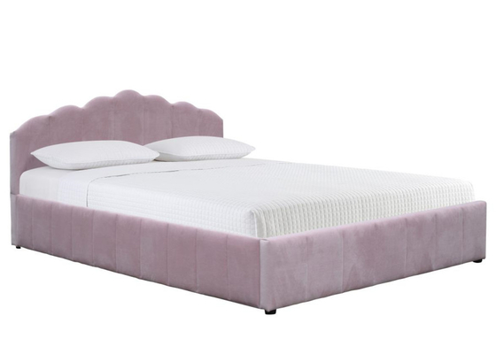Upholstered Gas Lift Storage Bed Double Size Pink Color Plush Velvet Fabric